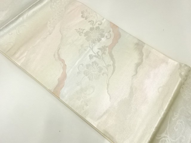 JAPANESE KIMONO / ANTIQUE FUKURO OBI / SILK / WOVEN FLORAL ARABESQUE